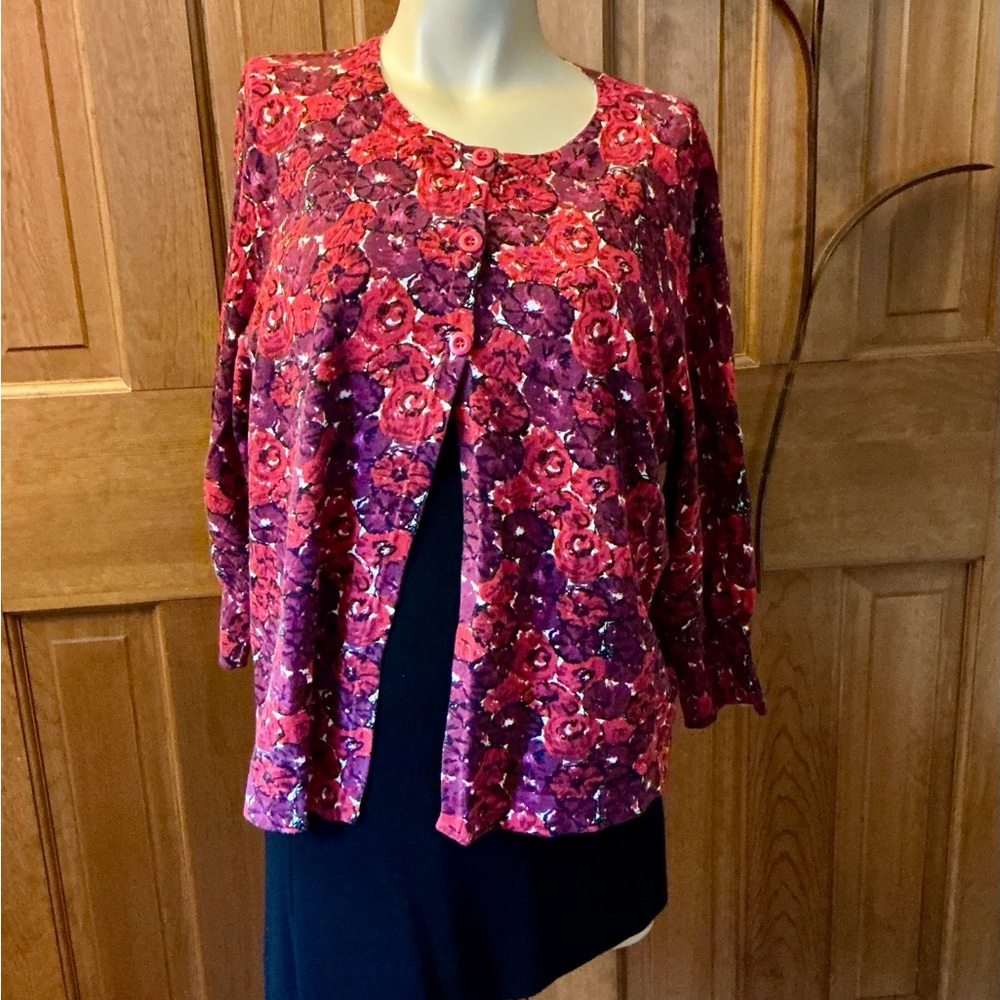 Mercer Street Studio Floral Cardigan - Red and Purple